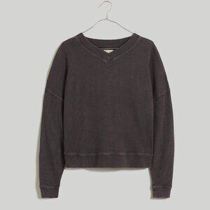 Madewell - Waffle Knit Boxy Sweatshirt Tee in Black Coal